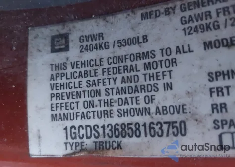 2005 Chevrolet Colorado Ls from USA, damaged, VIN 1GCDS136858163750